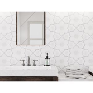 Viviano Marmo Flora II Thassos Latin Blue Mother of Pearl Mosaic